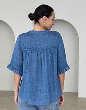 Load image into Gallery viewer, Worthier Marie Ruffle Sleeve Linen Blouse - Blue