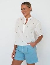 Load image into Gallery viewer, kireina-mariana-blouse-white-with-pink-flowers-womens-clothing