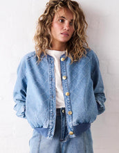Load image into Gallery viewer, Kireina Sabrina Bomber Jacket - Check Stitch 70s Blue