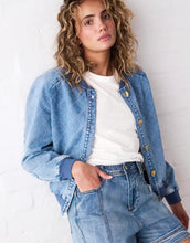 Load image into Gallery viewer, Kireina Sabrina Bomber Jacket - Check Stitch 70s Blue