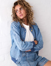 Load image into Gallery viewer, Kireina Sabrina Bomber Jacket - Check Stitch 70s Blue