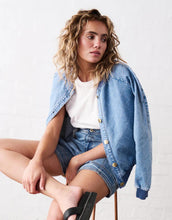 Load image into Gallery viewer, Kireina Sabrina Bomber Jacket - Check Stitch 70s Blue