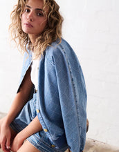 Load image into Gallery viewer, Kireina Sabrina Bomber Jacket - Check Stitch 70s Blue