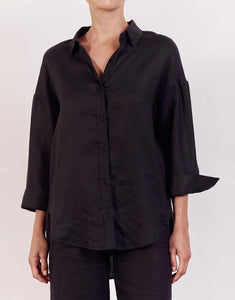 Little Lies Boyfriend Linen Shirt - Black