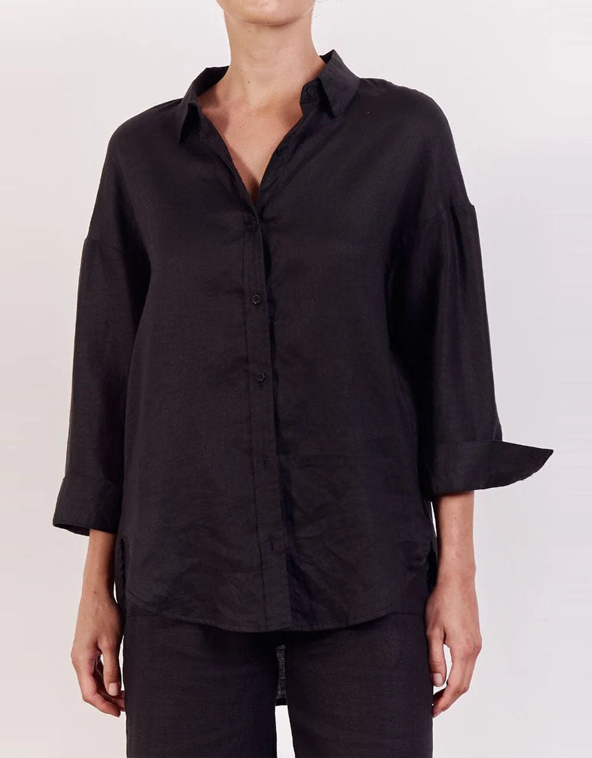 Little Lies Boyfriend Linen Shirt - Black