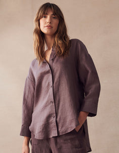 Little Lies Boyfriend Linen Shirt - Cherry