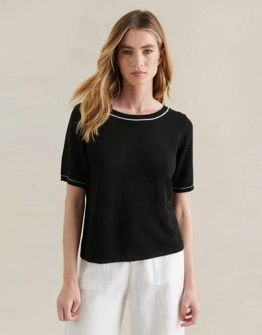 Little Lies Contrast Stitch Knit Tee - Black