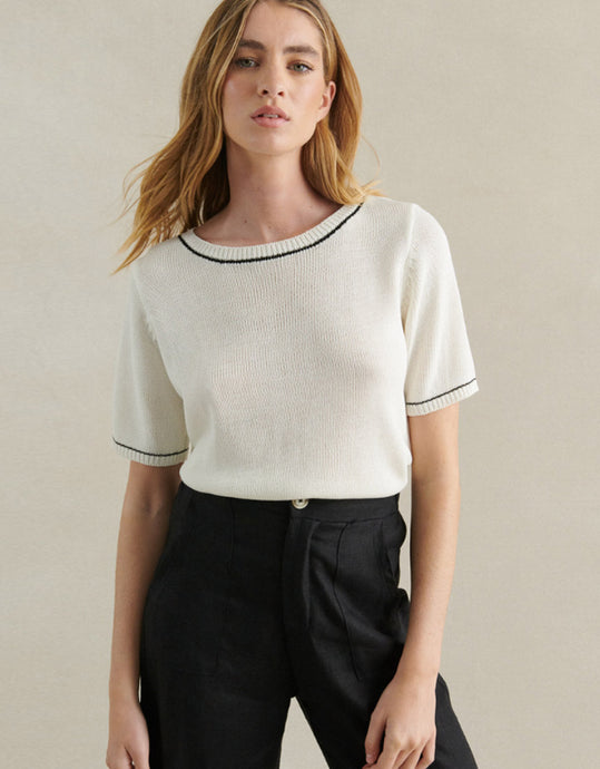 Little Lies Contrast Stitch Knit Tee - White