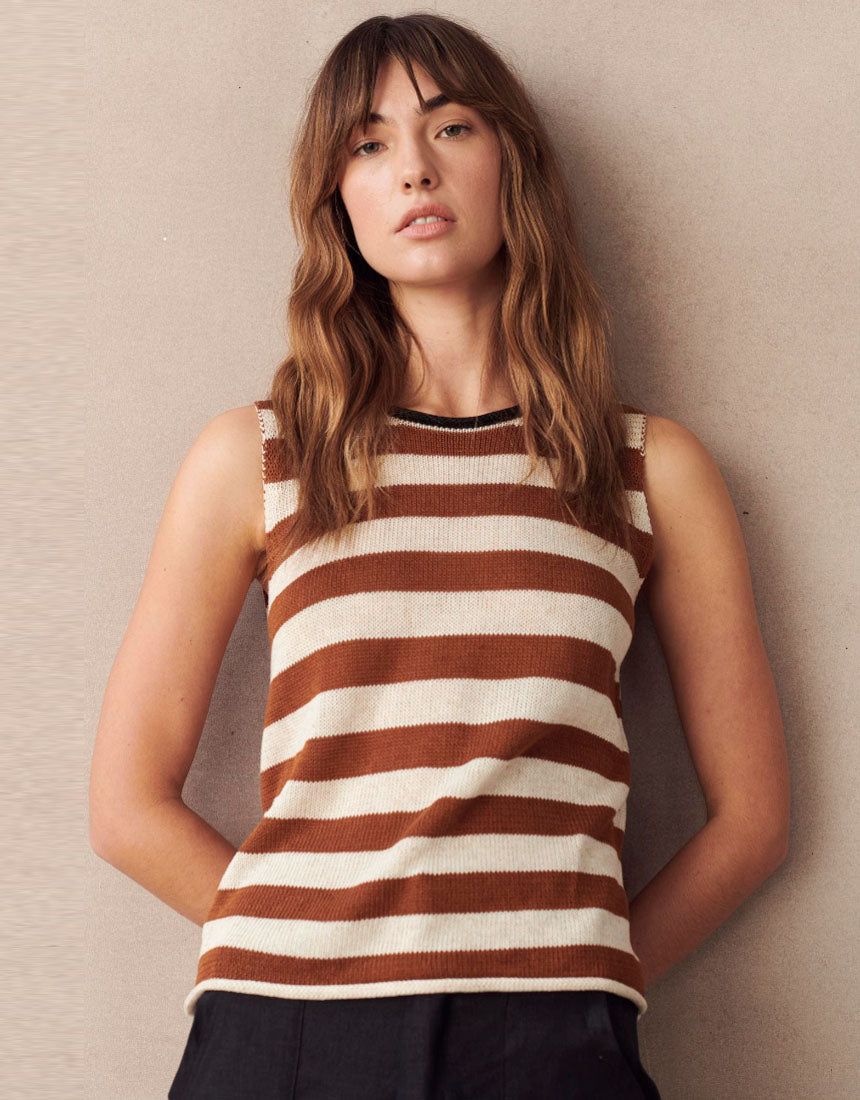 Little Lies Em Spring Tank - Rust Stripe