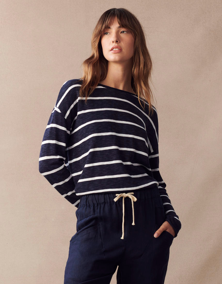 Little Lies Minnie Top - Navy/White Stripe