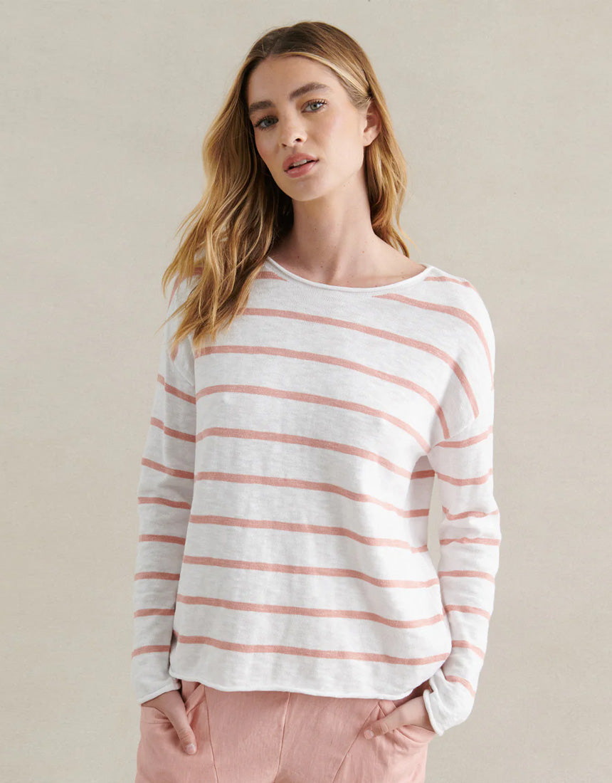 Little Lies Minnie Top - Peach/White Stripe