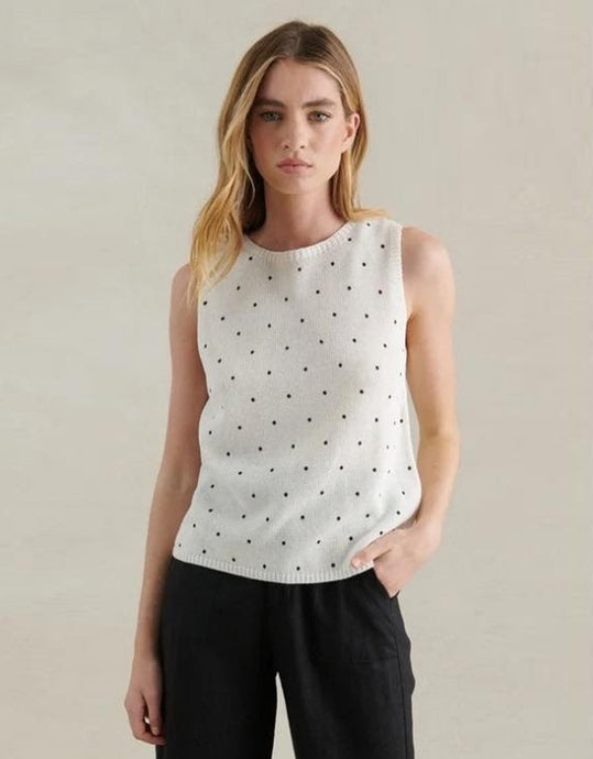 Little Lies Polka Dot Knit Tank - White