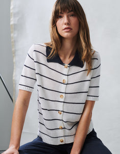 Little Lies Sailor Cardi Top - White/Navy Stripe