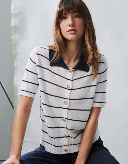 Little Lies Sailor Cardi Top - White/Navy Stripe