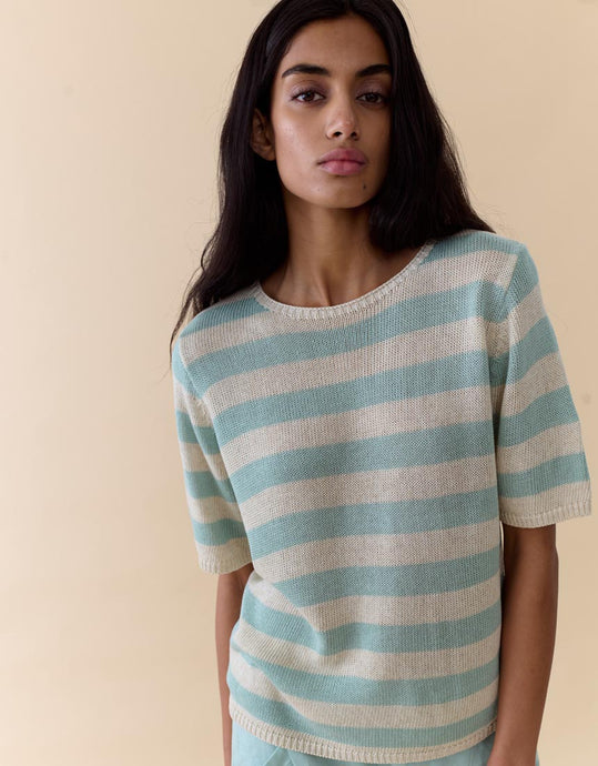 Little Lies Striped Summer Tee - Duck Egg Stripe