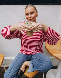 Paper Heart Long Sleeve Stripe Tee - Wine/Pink