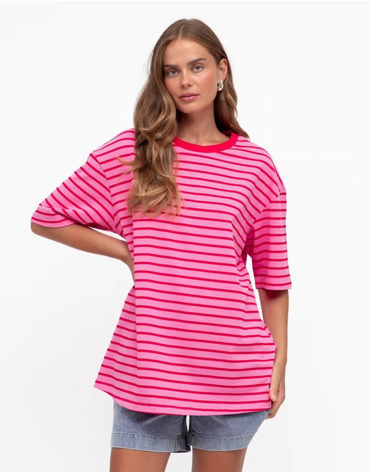 Paper Heart Stripe Tee - Pink/Red