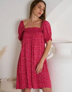 VL Shirred Dress - Pink Print