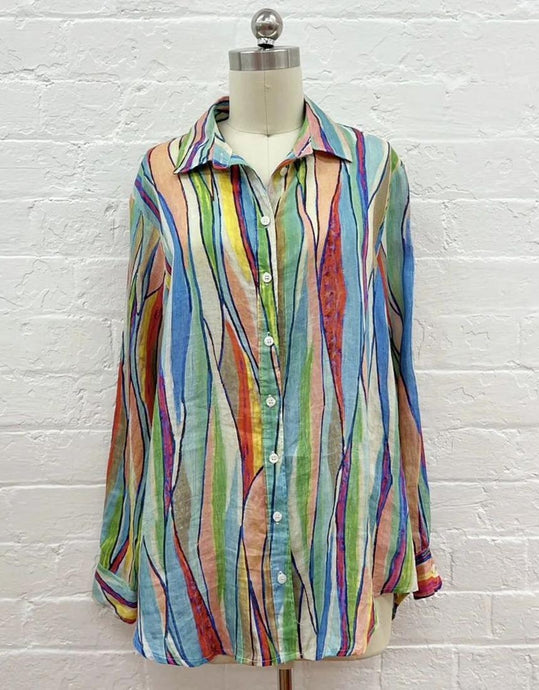 Worthier Aurora Linen Shirt - Multi Colour Print