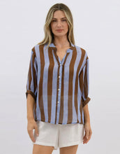 Load image into Gallery viewer, worthier-dorothy-linen-shirt-blue-choc-stripe-womens-clothing-australia
