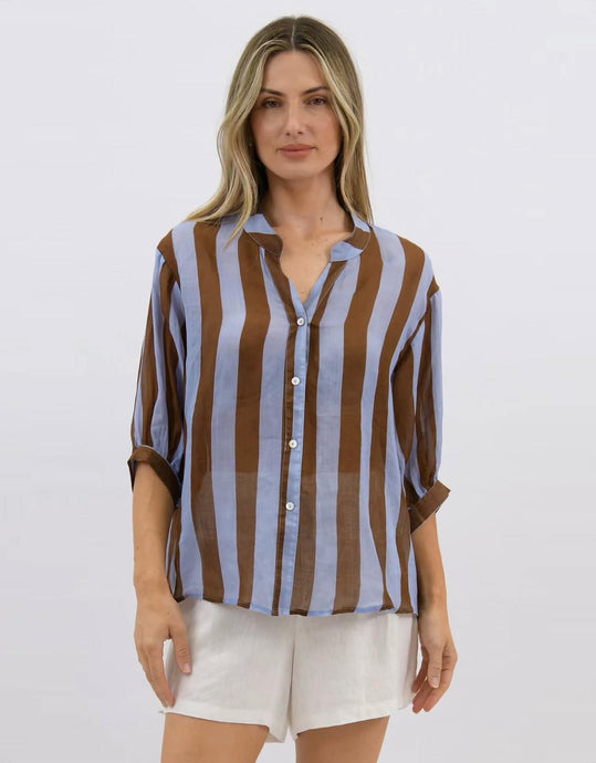 worthier-dorothy-linen-shirt-blue-choc-stripe-womens-clothing-australia