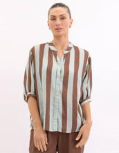 Load image into Gallery viewer, worthier-dorothy-linen-shirt-mint-choc-stripe-womens-clothing-australia