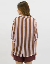 Load image into Gallery viewer, Worthier Dorothy Linen Shirt - Pink/Choc Stripe