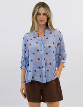 Load image into Gallery viewer, worthier-dottie-linen-top-blue-chocolate-spot-womens-clothing-australia