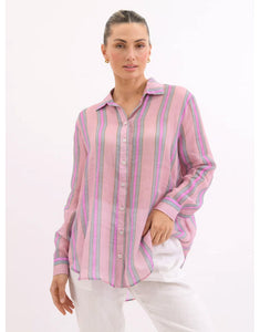 Worthier Linen Shirt - Pink Stripe
