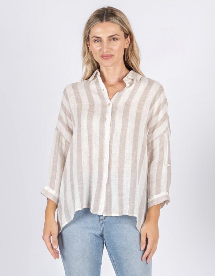 Worthier Stripe Linen Shirt - Beige/White – Indigo Boutique Australia