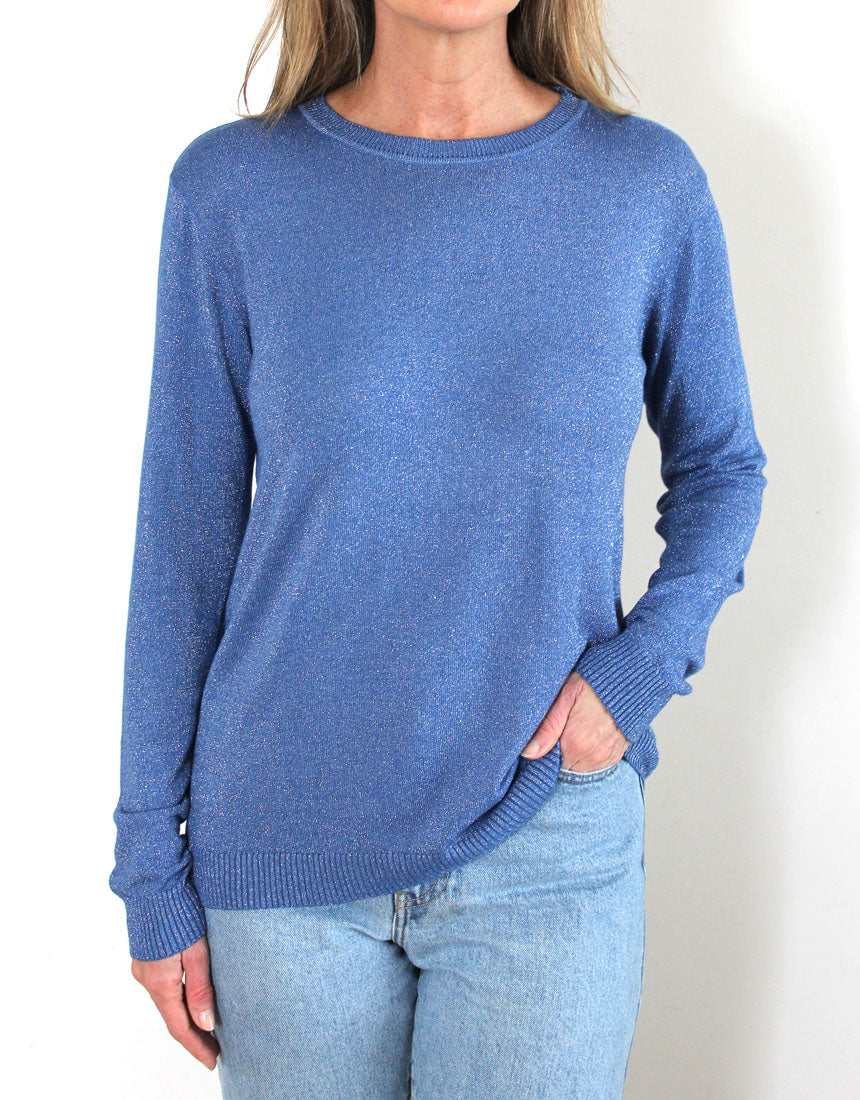 Frankies Long Sleeve Lurex Top - Denim