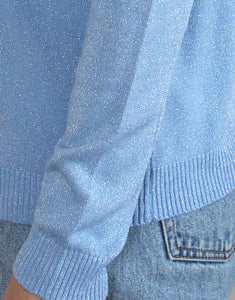 Frankies Long Sleeve Lurex Top - Pale Blue