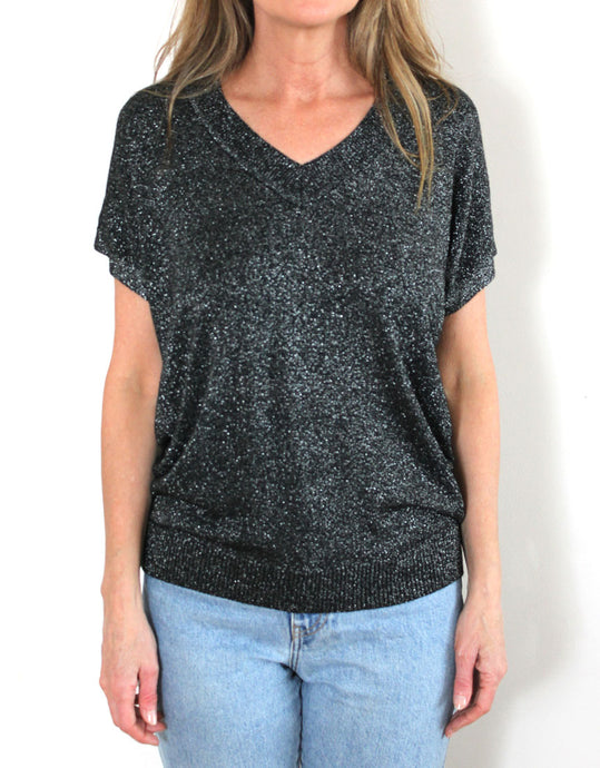 Frankies V-Neck Lurex Tee - Black