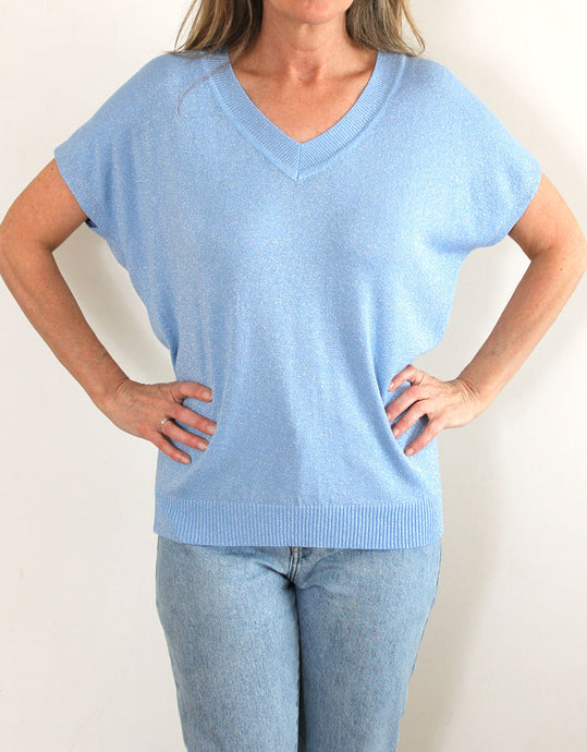 Frankies V-Neck Lurex Tee - Pale Blue