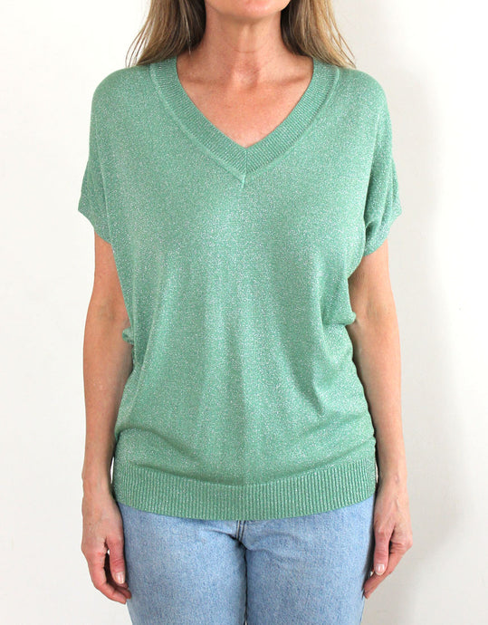 Frankies V-Neck Lurex Tee - Sage