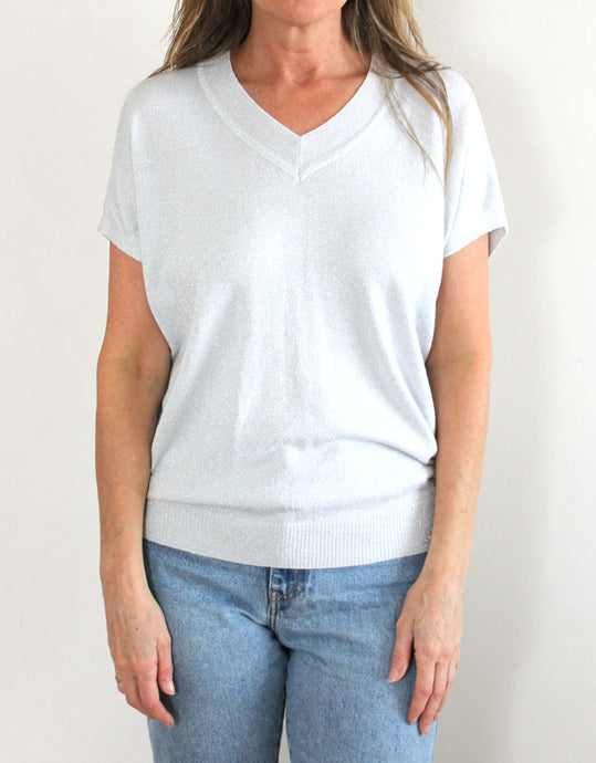 Frankies V-Neck Lurex Tee - White